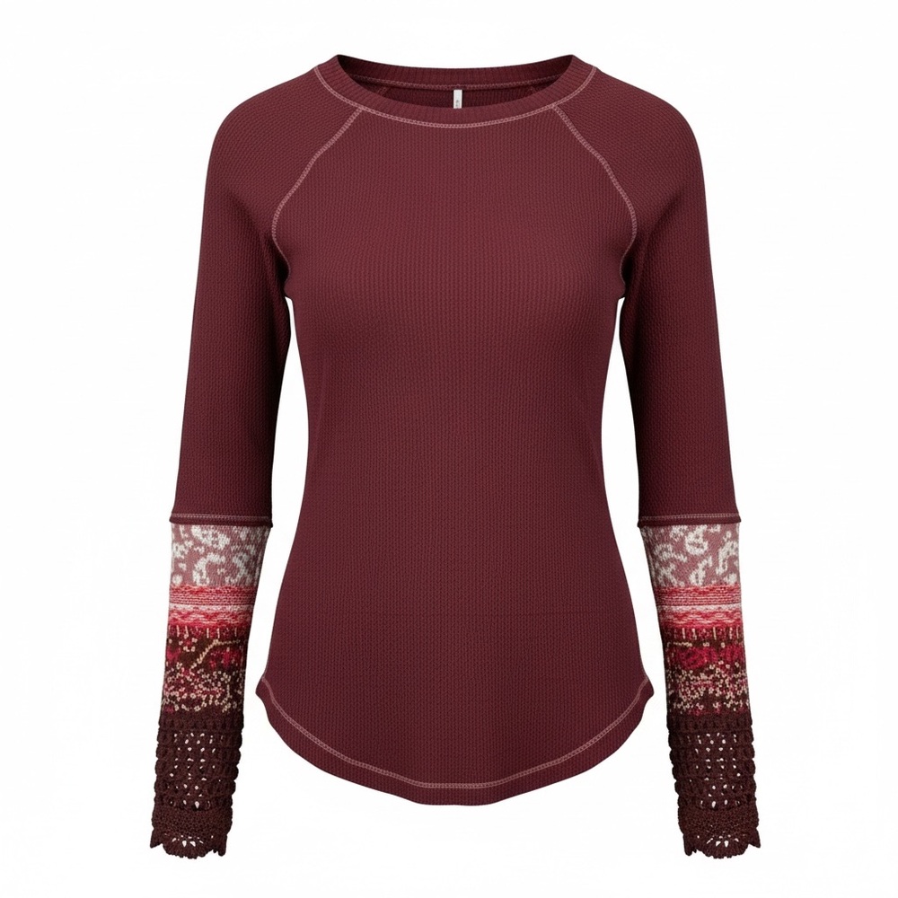Free People Women's Waffle Knit Thermal Shirt Small Cotton Long Sleeve Cuff Boho